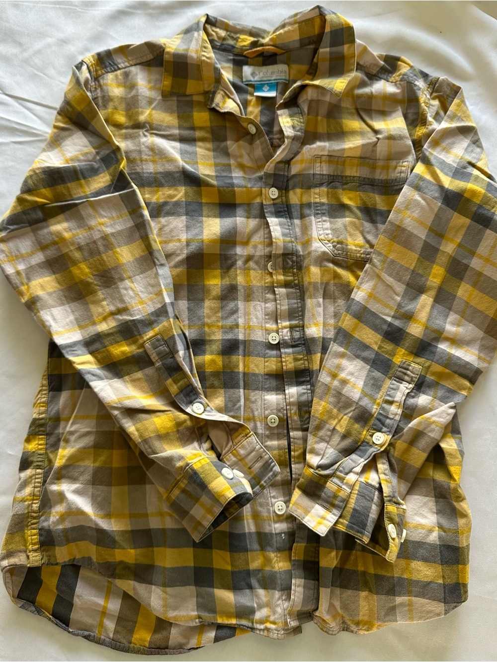 Columbia Men's Yellow and Gray Plaid Button-Down Shirt